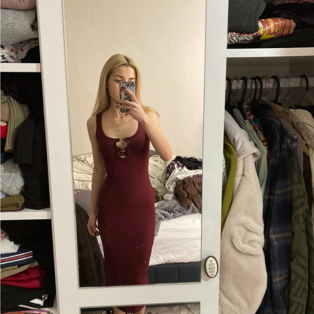 Bershka Burgundy Midi Dress